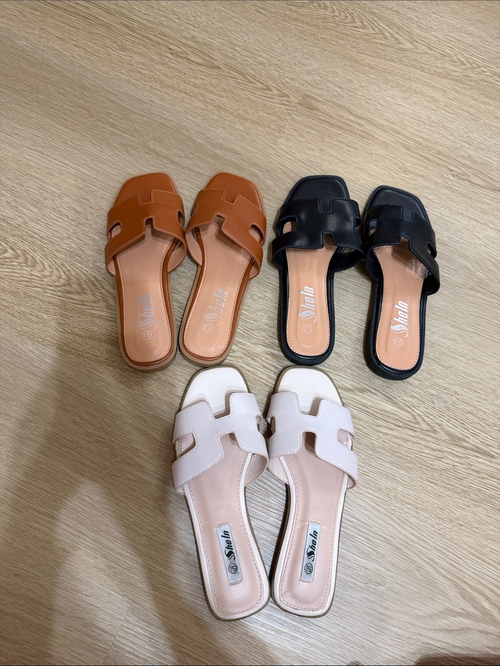 H Sandals Set of 3 Tan, White, Black- Shein Size 5.5